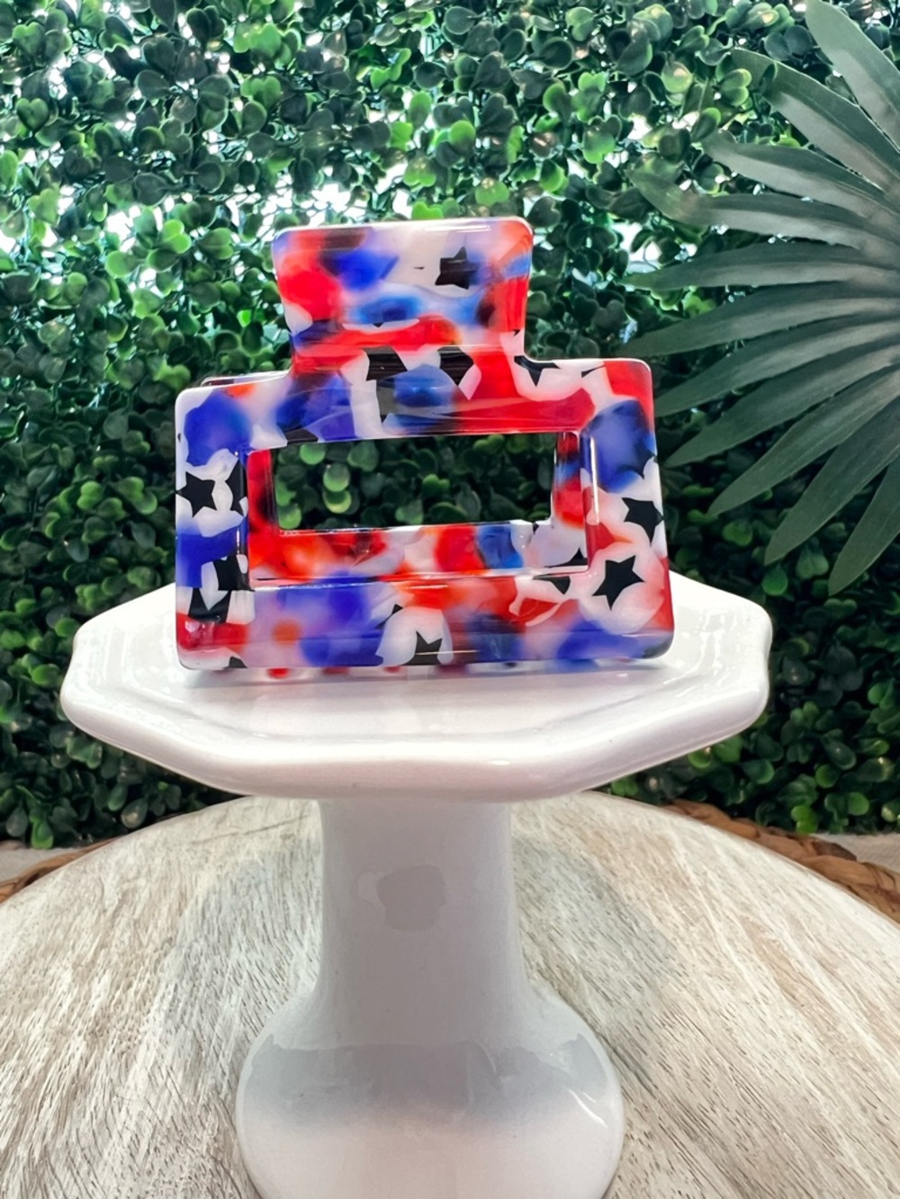 New Red White and Blue Americana Print Acrylic Claw Clip | Square Hair Clip